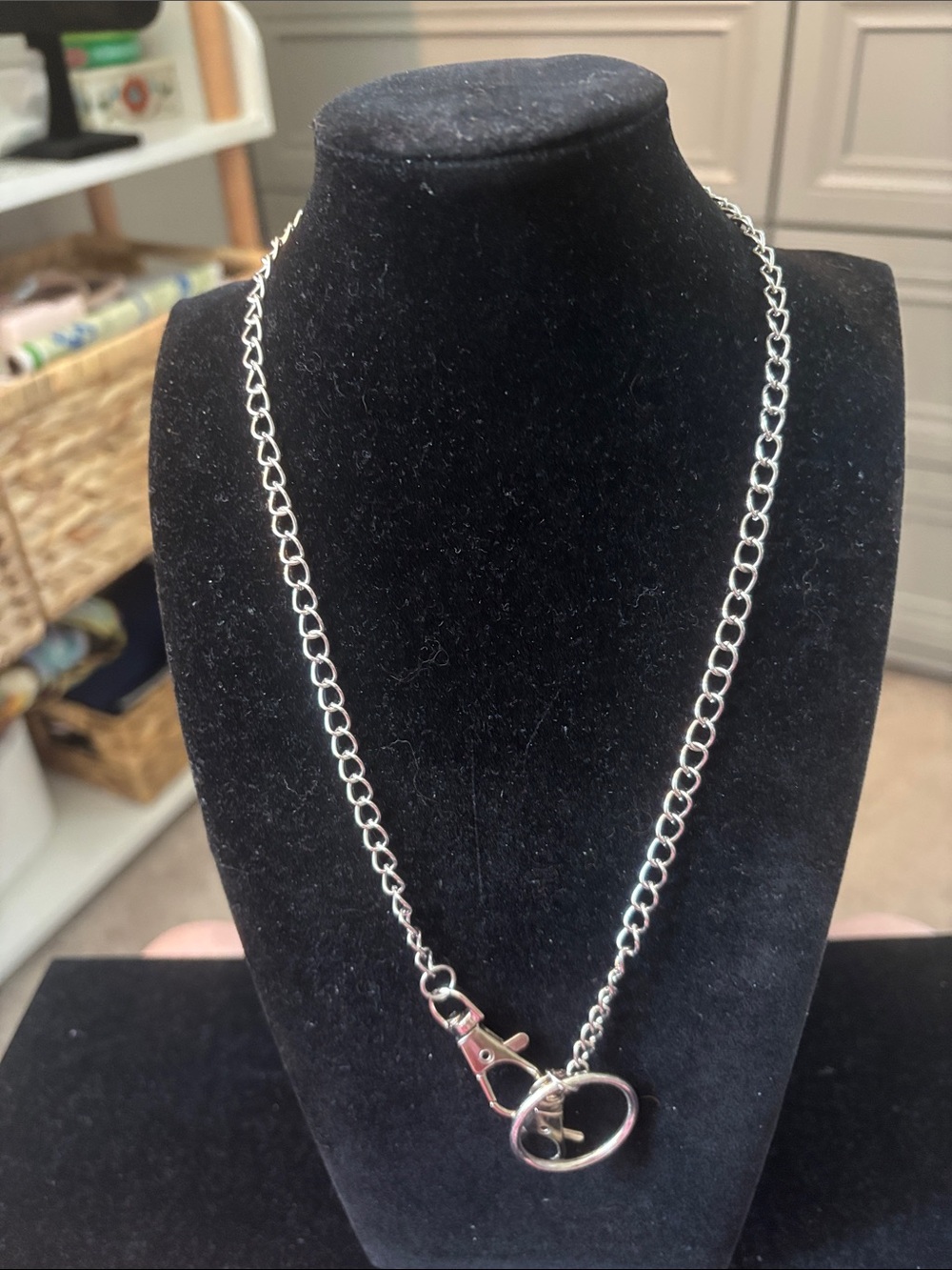 Silver-Tone Chain Necklace with Keyring Accent
